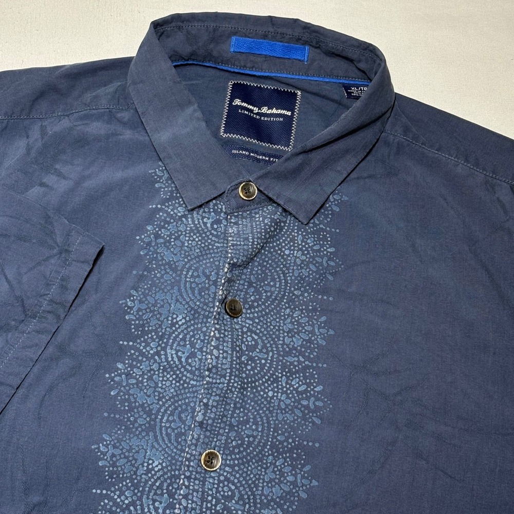 Tommy Bahama Shirt Mens XL Blue Silk Cotton Limited Edition Island Modern Fit